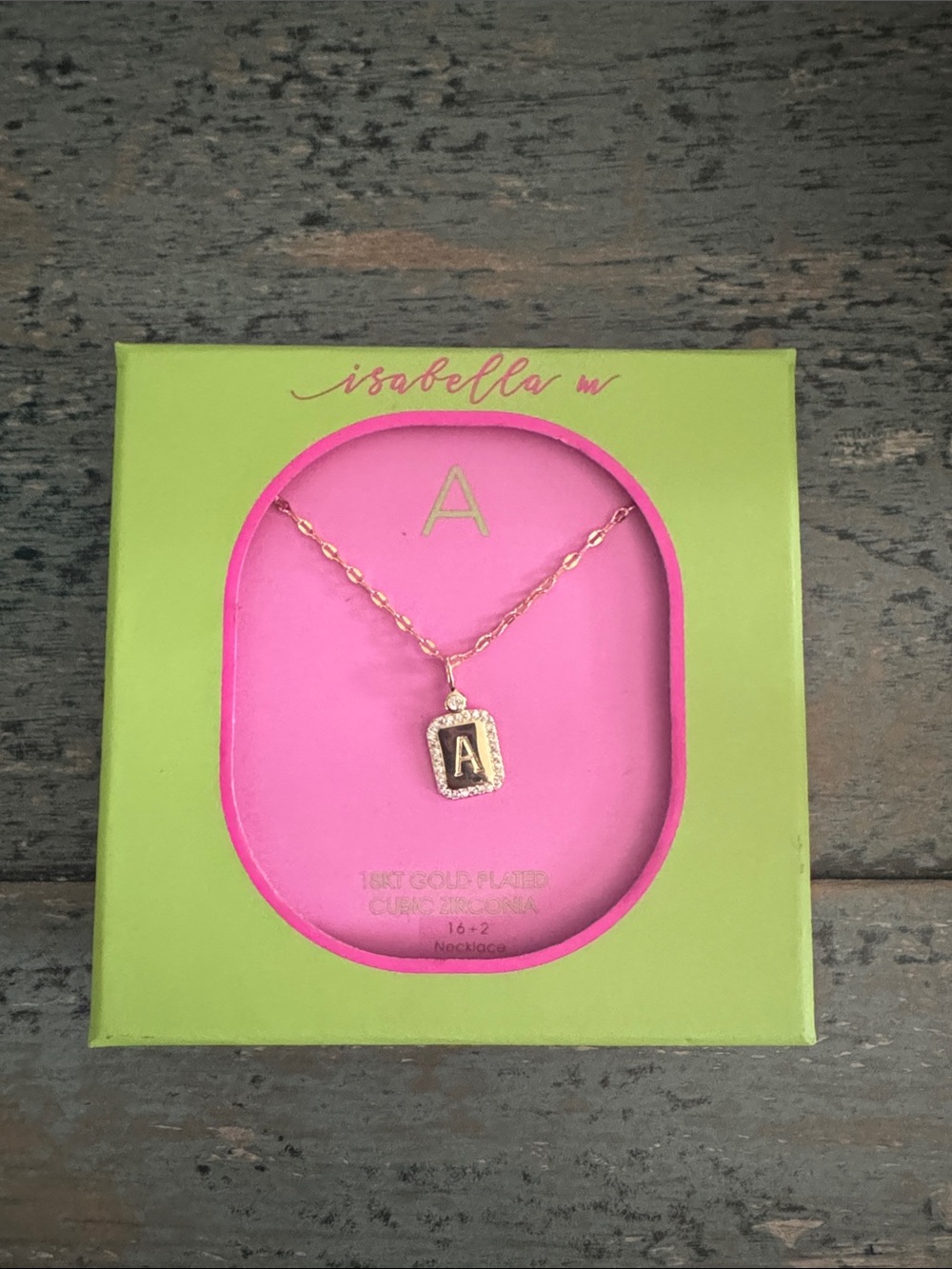 Abella Gold-Tone Initial 'A' Pendant Necklace with Pink Accent